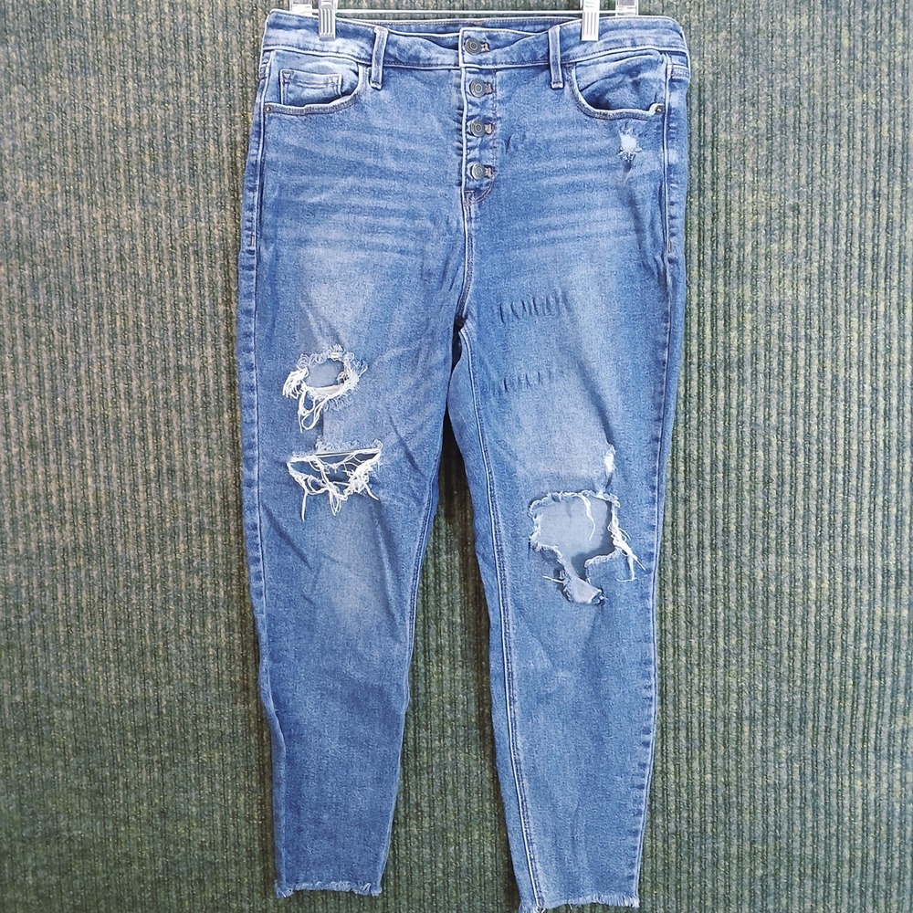 Old Navy Rockstar Super Skinny High Rise Button Fly Distressed Jeans Size 14‎